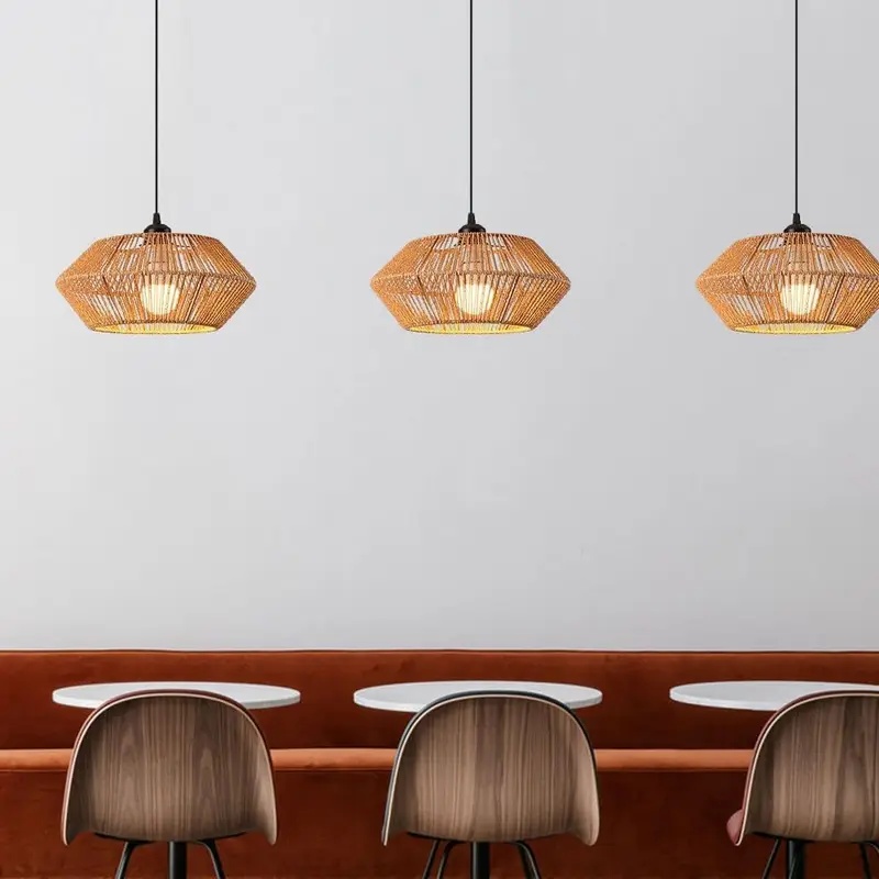 Geometric Lamp Shade - Boho Rattan Woven Pendant Light Geometric