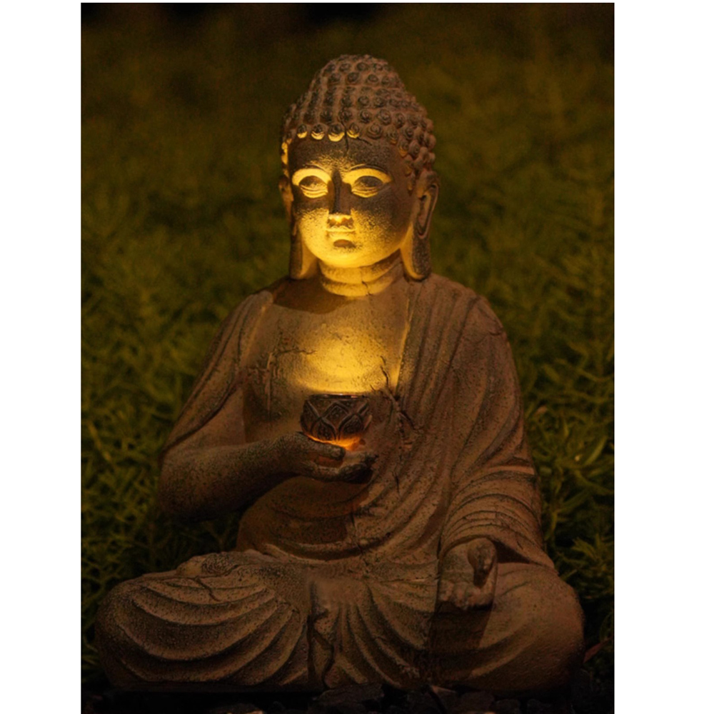 Resin Solar Buddha Statue Scul - Japanese Lighting Decor review and price