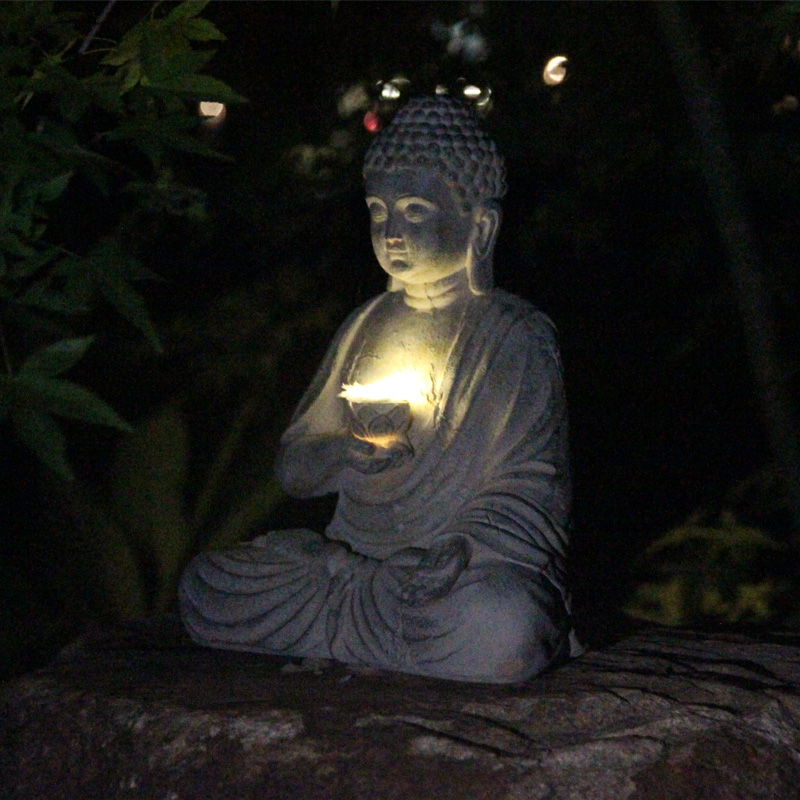 Resin Solar Buddha Statue Scul - Japanese Lighting Decor review and price