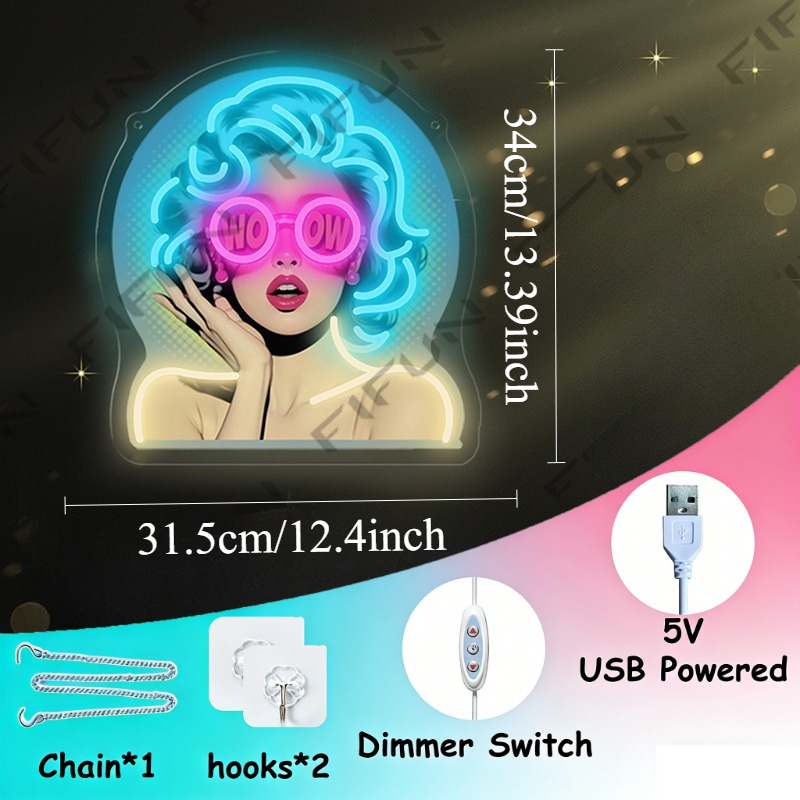 WOW Curl Girl Neon Sign UV Pri - Outdoor Lighting Decor Wow review and price