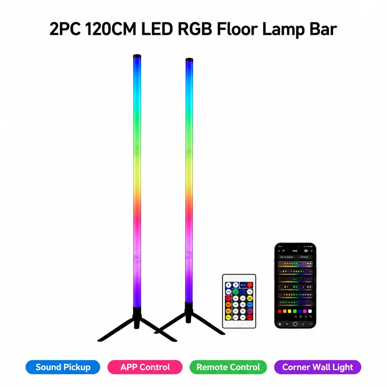 2PCS 120CM RGB Floor Lamp, Sou - Lighting Decoration For Home review and price
