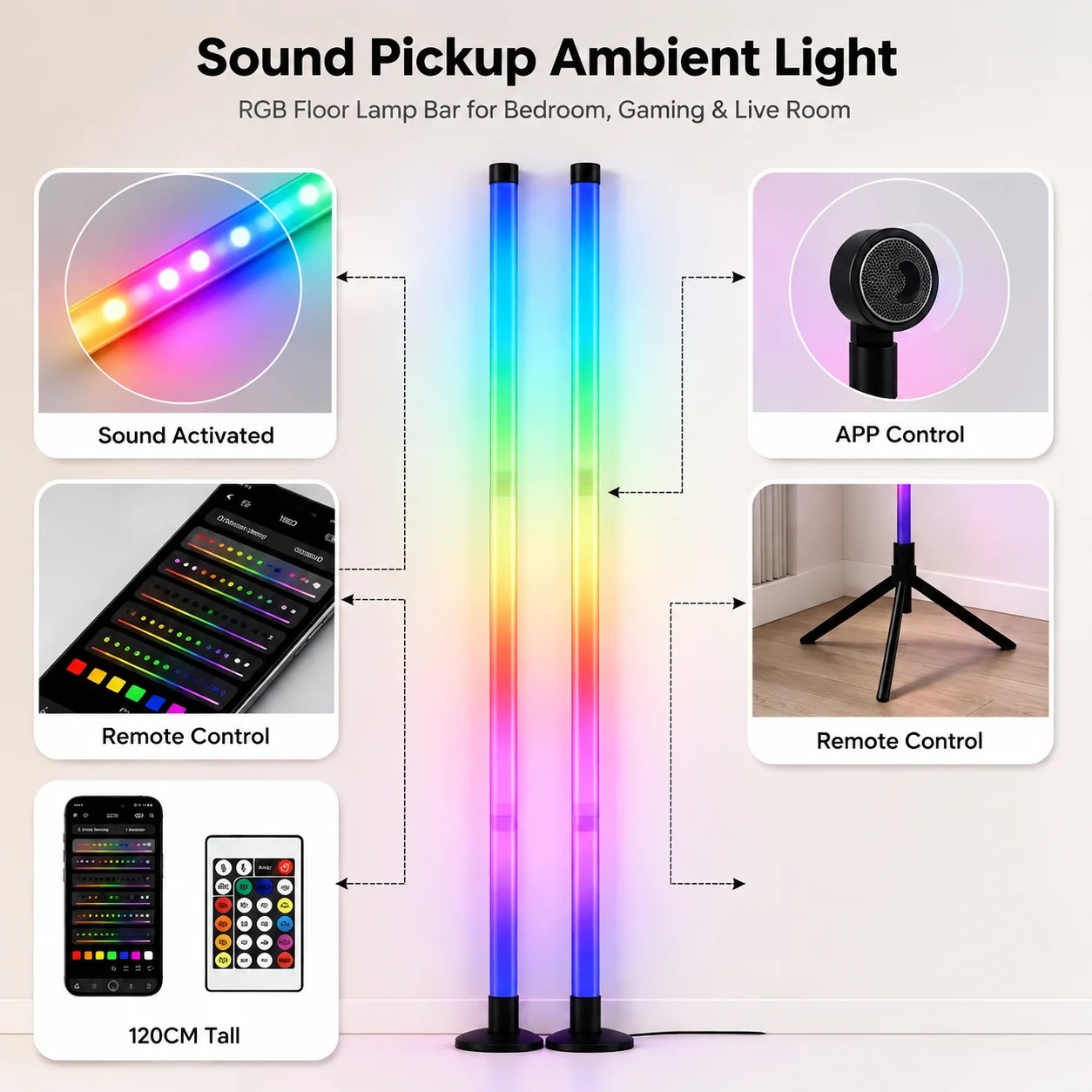 2PCS 120CM RGB Floor Lamp, Sou - Lighting Decoration For Home review and price